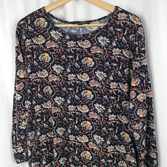 Suzanne Betro Shift Dress Womens Medium Navy Blue Floral Ruffle Hem - Picture 3 of 6
